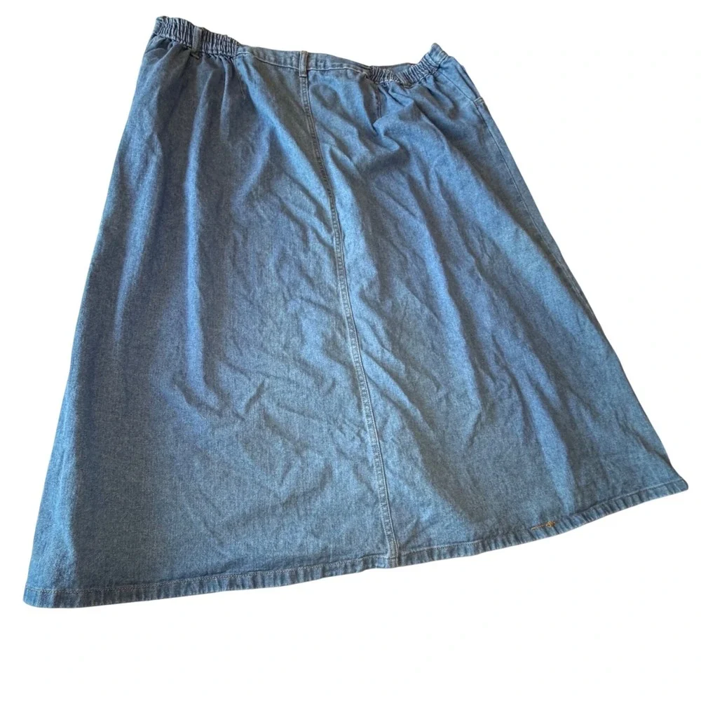 Womens‎ Blue Denim Button Front Midi A-Line Skirt 24W Petite Modest Cottagecore